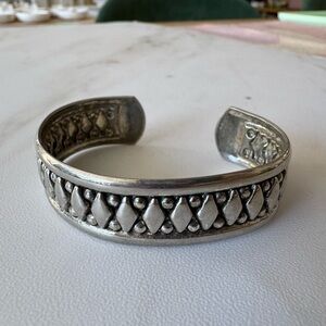 Vintage Silver Tone Cuff Bracelet – Tribal Boho Statement